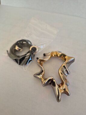 Vtg Modernist Sterling Silver Washed Gold Electroform Brooch Pendant Converter